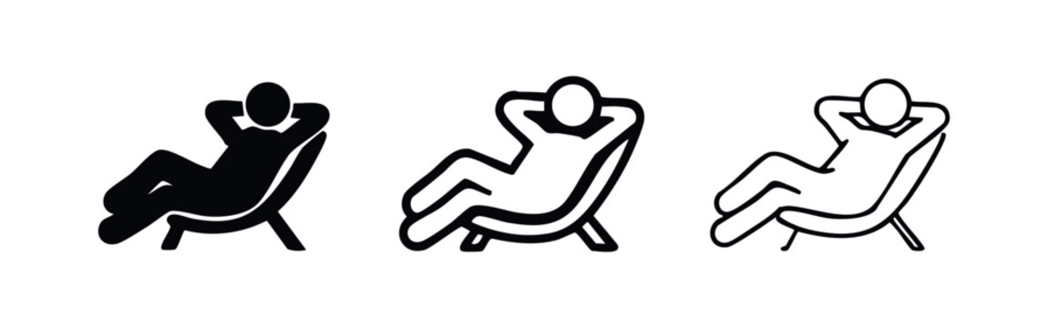 Person Relaxing in Lounge Chair Icon Set. Relaxation and Leisure Symbol.