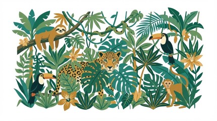 Obraz premium Tropical jungle plants and animals.