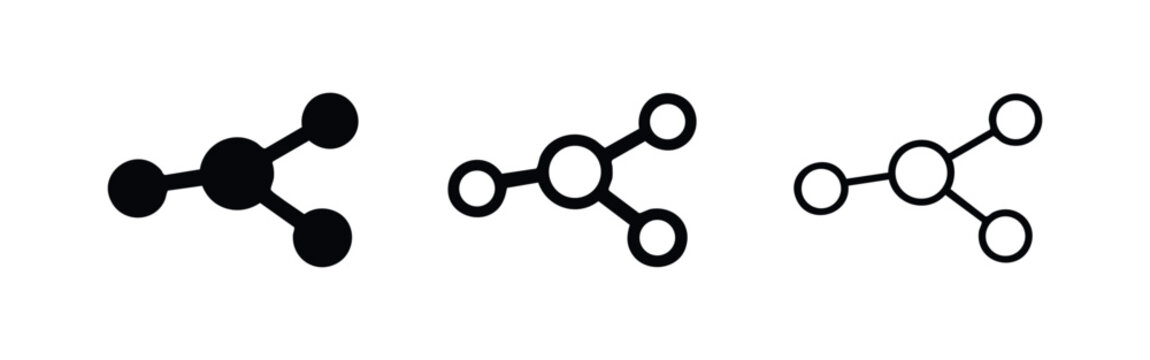 Set of three network connection icons, symbolizing sharing, data, and molecular structures.