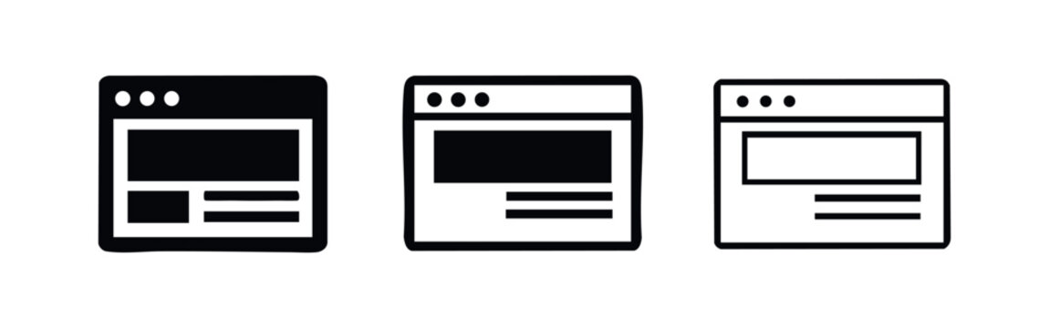 Web Browser Window with Content Layout Icons: Website Design, Online Page Template Vector Illustration