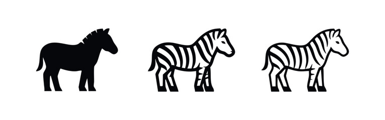 Obraz premium Zebra Animal Icon Set - Striped African Wildlife Mammal Vector Illustration