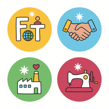 Fair Trade Icons Representing Global Commerce and Production.
