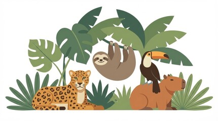 Fototapeta premium Tropical jungle animals illustration.