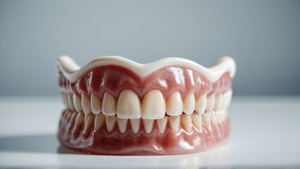 Obraz premium A detailed model of teeth with white dental implants, ideal for medical or educational illustrations