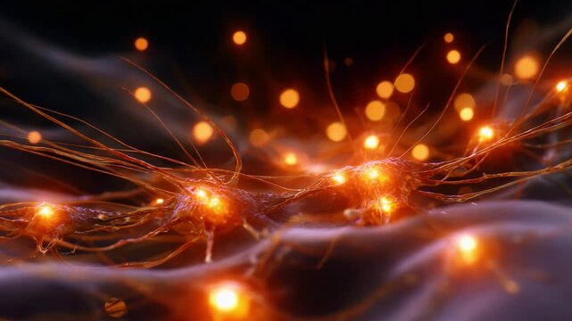 An Intricate Network of Glowing Neurons Illuminated by Pulsating Energy, Capturing the Essence of Neural Communication and Connectivity within the Brain