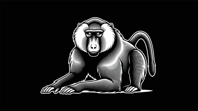 Stylized baboon illustration on black background