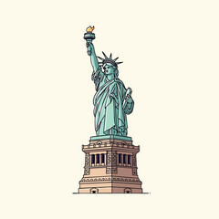 Fototapeta premium A vector illustration depicts a famous monument of a robed figure holding a torch and a tablet, standing atop a textured pedestal
