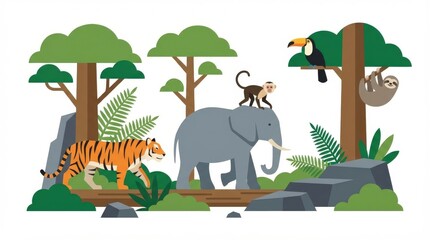 Obraz premium Jungle animals and tropical plants.