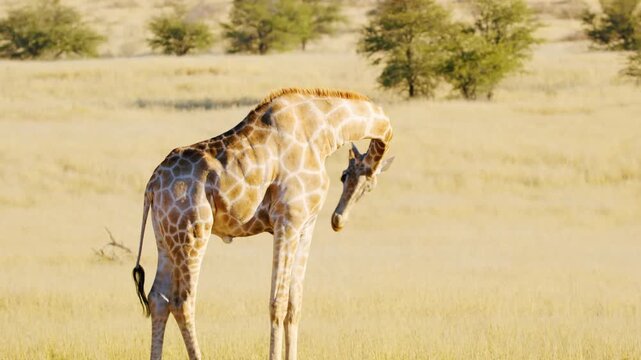 slow motion footage of a African giraffe walking in the wild forest. giraffe portrait walking in the wild forest