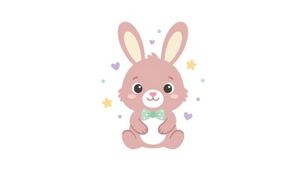 Obraz premium Cute Pink Easter Bunny Character.
