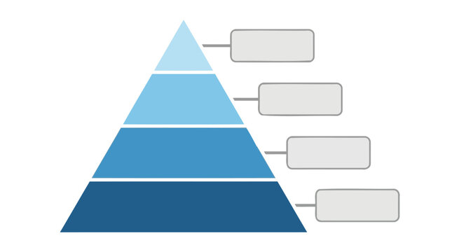 Blue gradient four-tier pyramid diagram. Infographic template for hierarchy, progressive stages, or data flow in business presentations