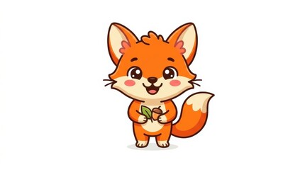 Fototapeta premium Cute cartoon fox holding food.