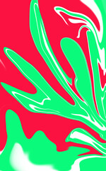 Fototapeta premium Vibrant green leaves, abstract plant illustration, colorful red background, artistic foliage