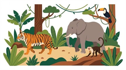 Obraz premium Tropical jungle animals in habitat.