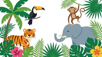 Obraz premium Tropical jungle animals illustration.