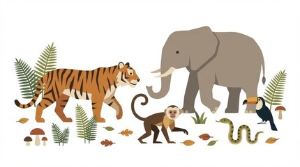 Obraz premium Jungle animals walking together peacefully.