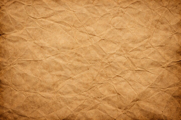 Fototapeta premium Vintage brown crumpled paper texture background old parchment craft sheet wrinkled fold surface rustic antique design backdrop
