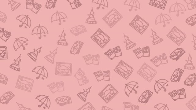 pink doodle pattern background with umbrellas money and gift icons video