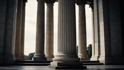 Obraz premium A group of pillars in a building with a clear blue sky background, suitable for architecture or infrastructure use