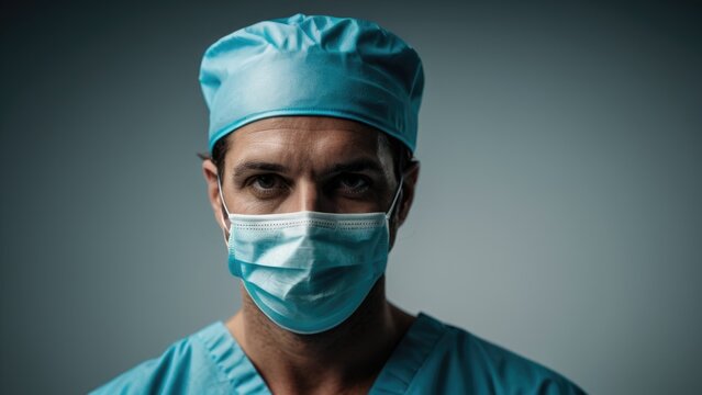 A person wearing a surgical mask and cap, likely in a medical or laboratory setting