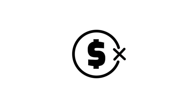 Minimalist dollar sign icon animation with cancellation mark on white background representing financial transaction failure
