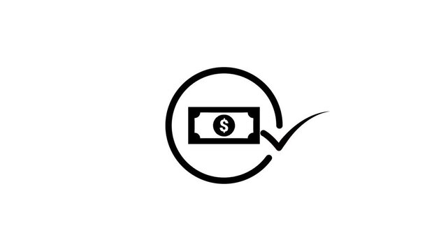 Animated icon of dollar bill and check mark in circle, representing confirmed payment or financial transaction