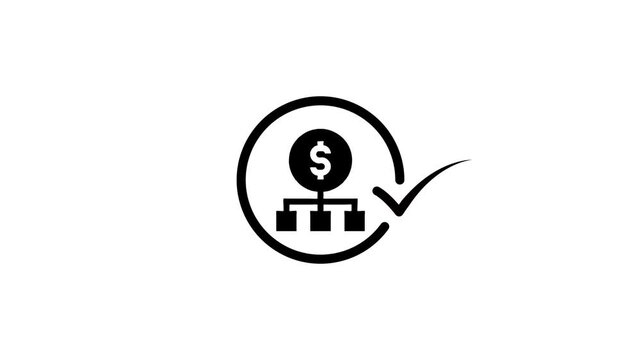 Animated dollar money management icon showing financial planning and successful resource allocation with checkmark