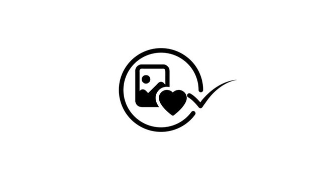Favorite photo selected with checkmark black line icon animation on white background loopable