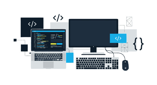 Computer Coding Development Setup with Devices.