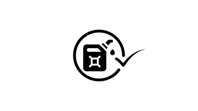Animated fuel canister icon with check mark showing quality and availability in professional motion graphics style