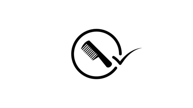 Simple animation of black comb icon appearing inside circle with checkmark