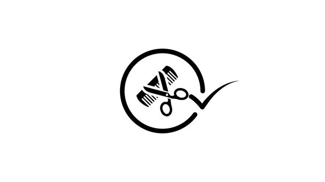 Hair salon or barbershop black check mark icon or logo animation on white background. loop animation for video editing