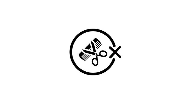 Hair cutting is not allowed sign with a black comb and scissors with an x mark inside a rotating circle indicating no entry