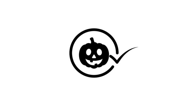 Pumpkin halloween character transformation into bigger pumpkin head with a check mark icon motion graphic