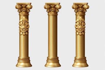 Obraz premium Three ornate golden columns feature intricate details inspired by classical architecture