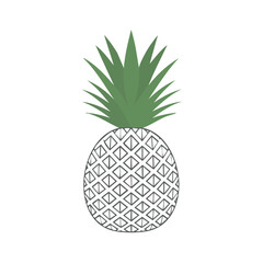 Obraz premium Stylized green pineapple with a diamond patterned rind and spiky leaves on a white background