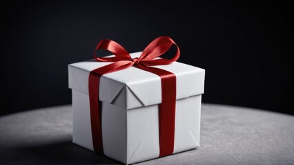 Fototapeta premium A beautifully wrapped gift with a red ribbon, suitable for birthdays, holidays or special occasions