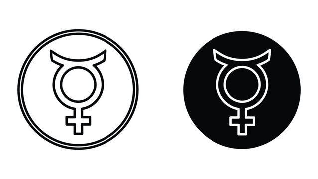 Contrasting depictions of the mercury symbol in white and black backgrounds