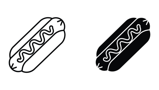 Black and white hotdog bun illustrations with different fill styles