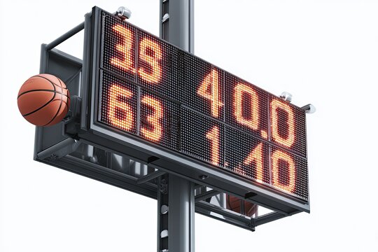 Basketball game scoreboard with the ball is a very impressive scene. Capturing the intensity and excitement of a basketball game.