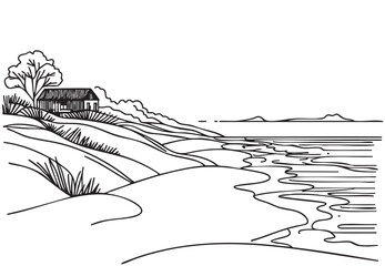 Fototapeta premium Summer beach landscape doodles, sketch