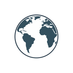 Fototapeta premium Stylized dark blue globe illustration on a white background, focusing on continents