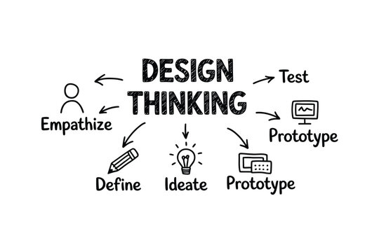 A visual representation of the design thinking process including empathize define ideate prototype and test