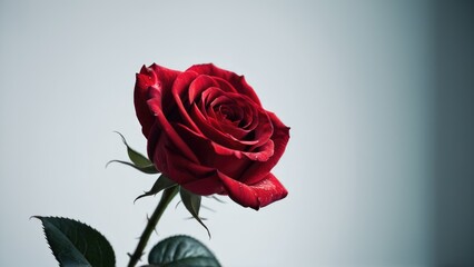 Fototapeta premium A classic and elegant arrangement of one red rose in a vase, perfect for romantic occasions or as a symbol of love and appreciation