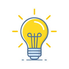 Fototapeta premium Bright yellow light bulb glowing with radiating lines symbolizing a new idea, inspiration, or innovation.