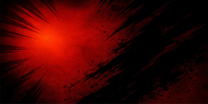 Abstract red grunge background with a dark textured pattern of old burnt paper and fire orange paint on a dirty wall