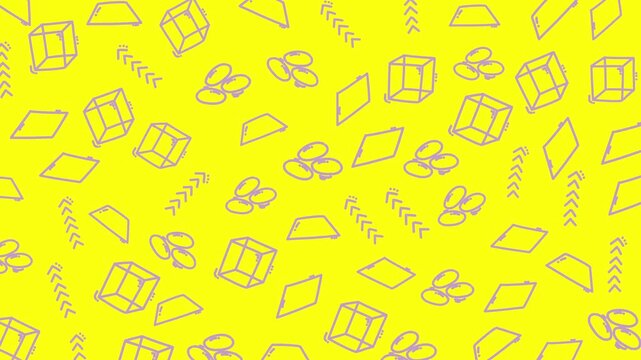 Geometric Yellow Pattern Background with Cubes Circles Diamonds and Arrows