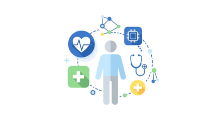 Fototapeta premium Connected Healthcare: Digital Health Ecosystem with AI, Medical Tech & Patient Monitoring