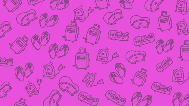 pink school icon seamless pattern background with backpacks shoes hats and lunchboxes