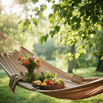 hammock with fruit and flowers